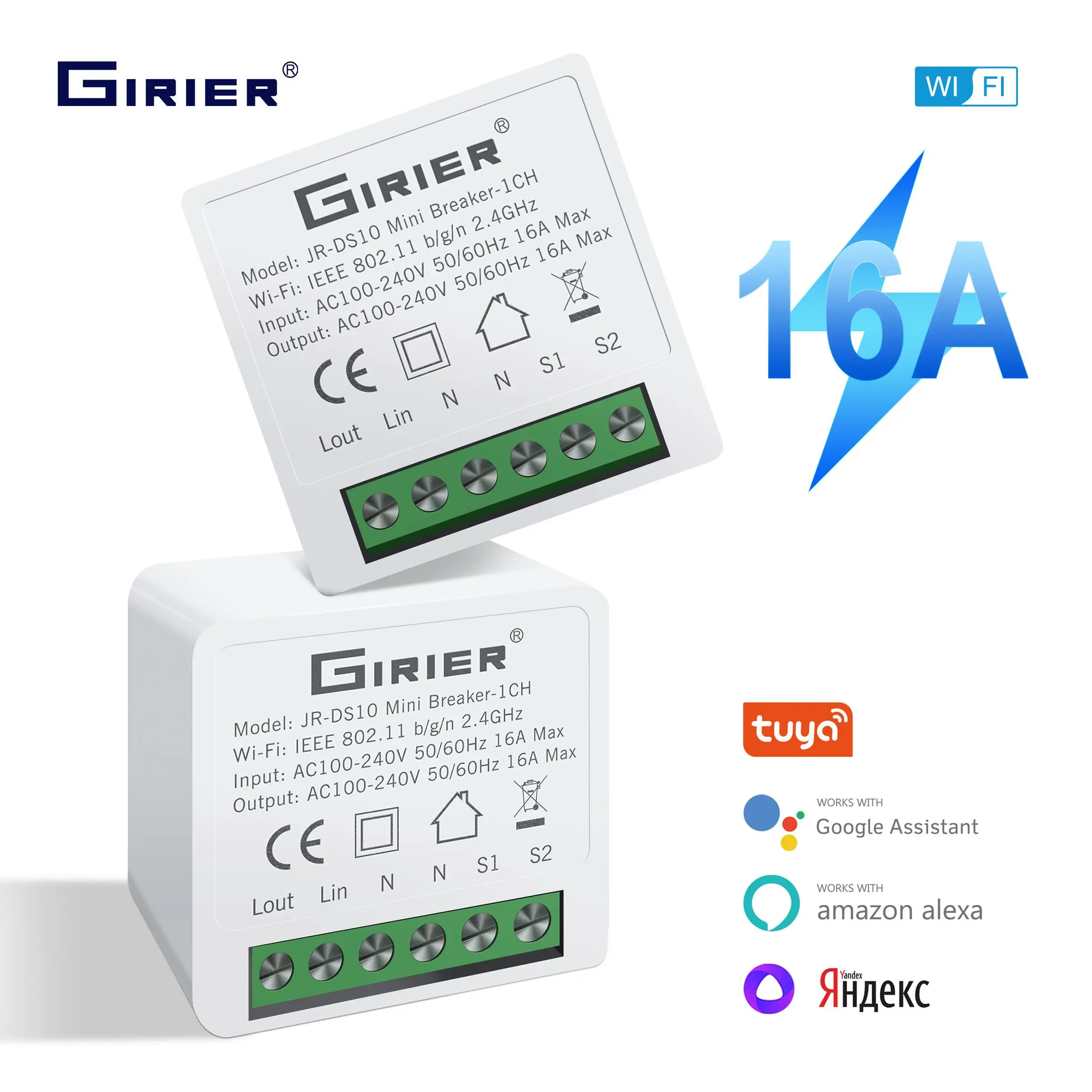 Умный модуль переключателя GIRIER Tuya, 16 А, с поддержкой Wi-Fi