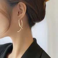 2022 new trendy korean temperament metal cross earrings long earrings s925 silver needle cold wind earrings copper material