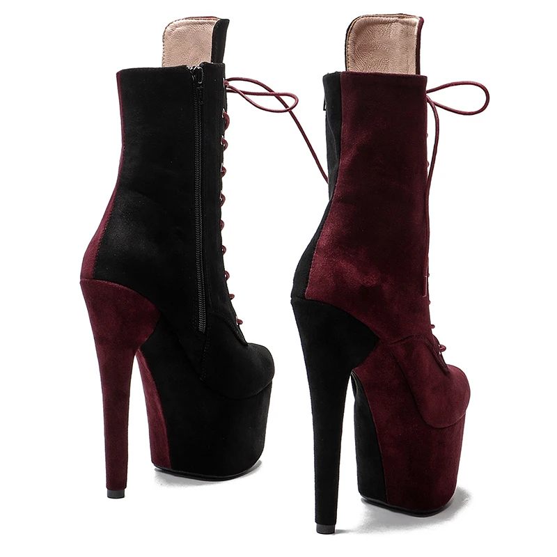 Leecabe Suede Upper Wine red with Black color  7inch/17CM heels' Pole dancing shoes High Heel  Pole Dance shoes