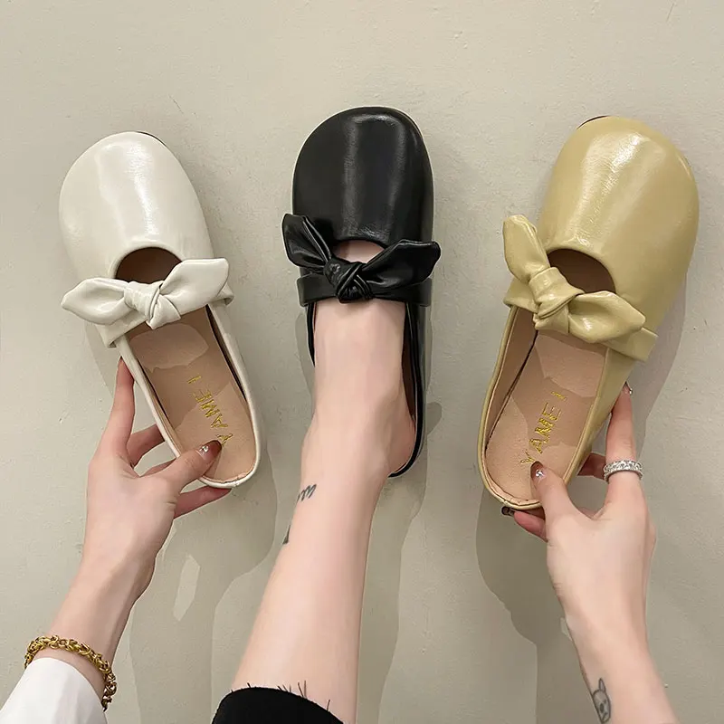 

Туфли для девочек женские шлепанцы уличные с бантом-бабочкой Роскошные сланцы лоферы с низким закрытием женские летние туфли на плоской по...