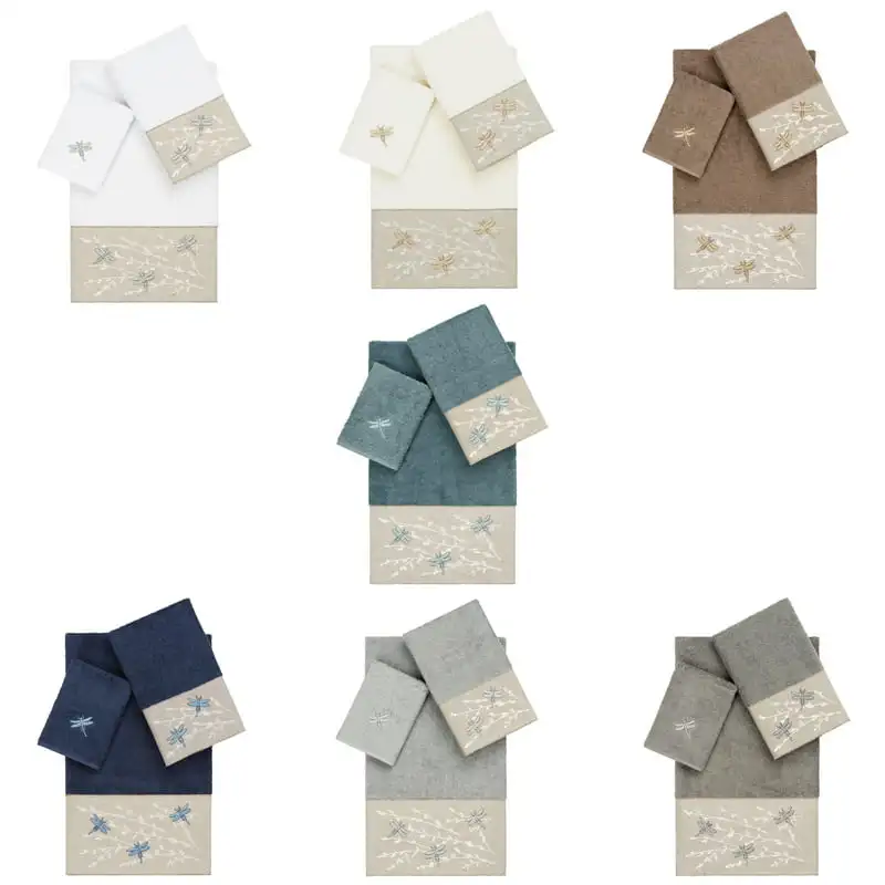 

3 Piece Texture/Embroidery Turkish Cotton Towel Set, 27" x 54", Blue