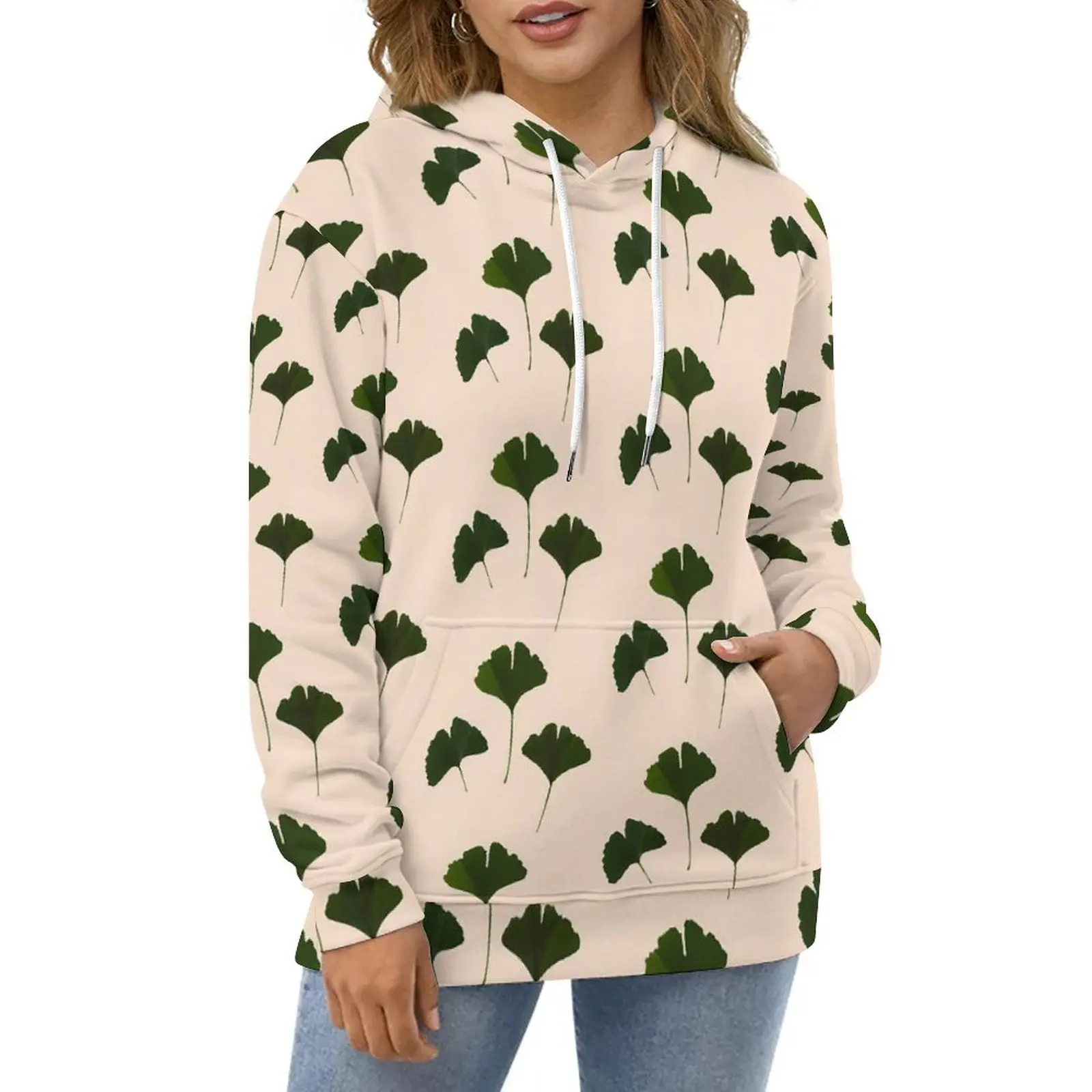 

Ginkgo Biloba Hoodies Black Leaves Print Street Fashion Oversized Hoodie 、Long-Sleeve Aesthetic Custom Casual Hooded Sweatshirts