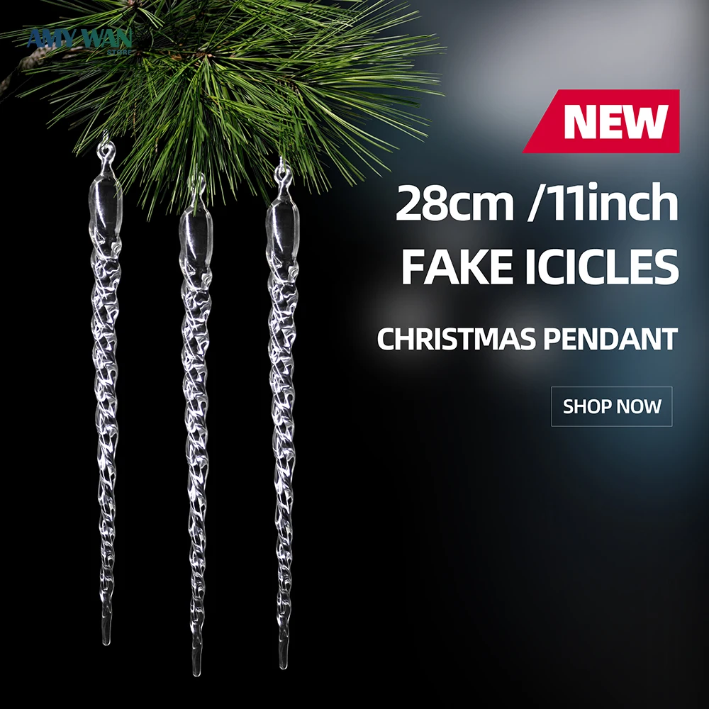 

6Pcs Large Simulation Ice Christmas Tree Pendant Fake Icicle Prop Winter New Year Party Home Accessories Decoration Navidad 28cm