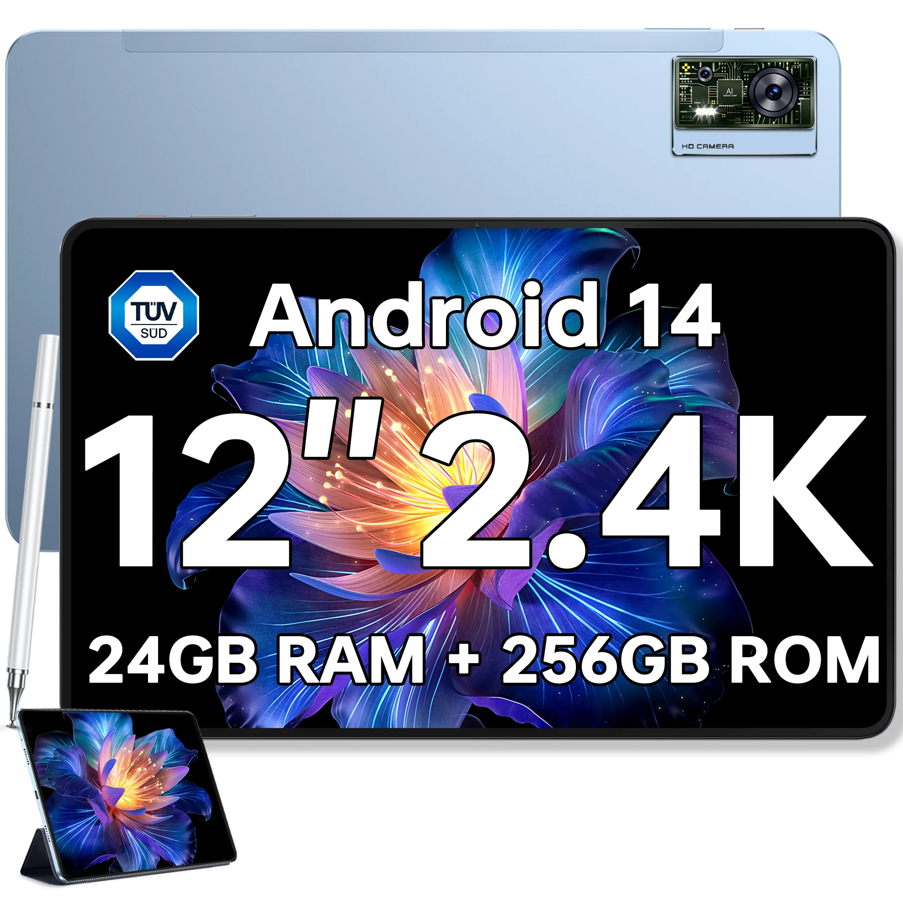 Фото Планшет OUKITEL OT5S Android 14 — 12-дюймовый дисплей 2K, 24 ГБ + 256 ГБ, 8250 мАч, 16 МП/4G, Dual SIM/5G WiFi/TÜV/GPS/включает ручку и чехол №1