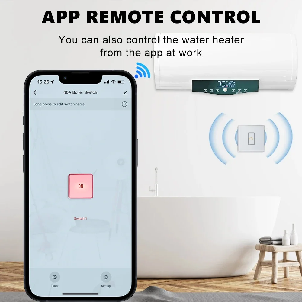 Фото Tuya Smart WiFi 40A Выключатель высокой мощности для водонагревателя, котла, кондиционера, управления приложением работает с Alexa Google Home №2
