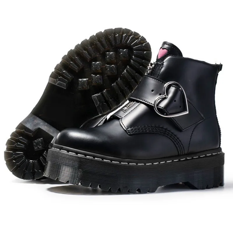 

women Genuine Leather Love Ankle Boots Platform Boots Women Martens Autumn Botas Mujer Female Comfortable Shoe 2020