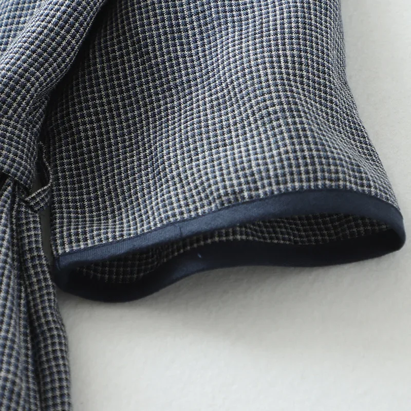 2024 новое летнее льняное плетение в клетку с v-образным вырезом и шнурком