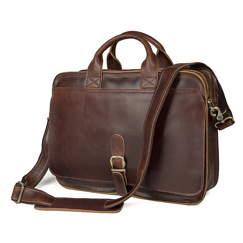 

Handmake Pure Leather Men Briefcase Bag Genuine Leather Daily Working Totes Doctor Office Man Business Bag Double Layer