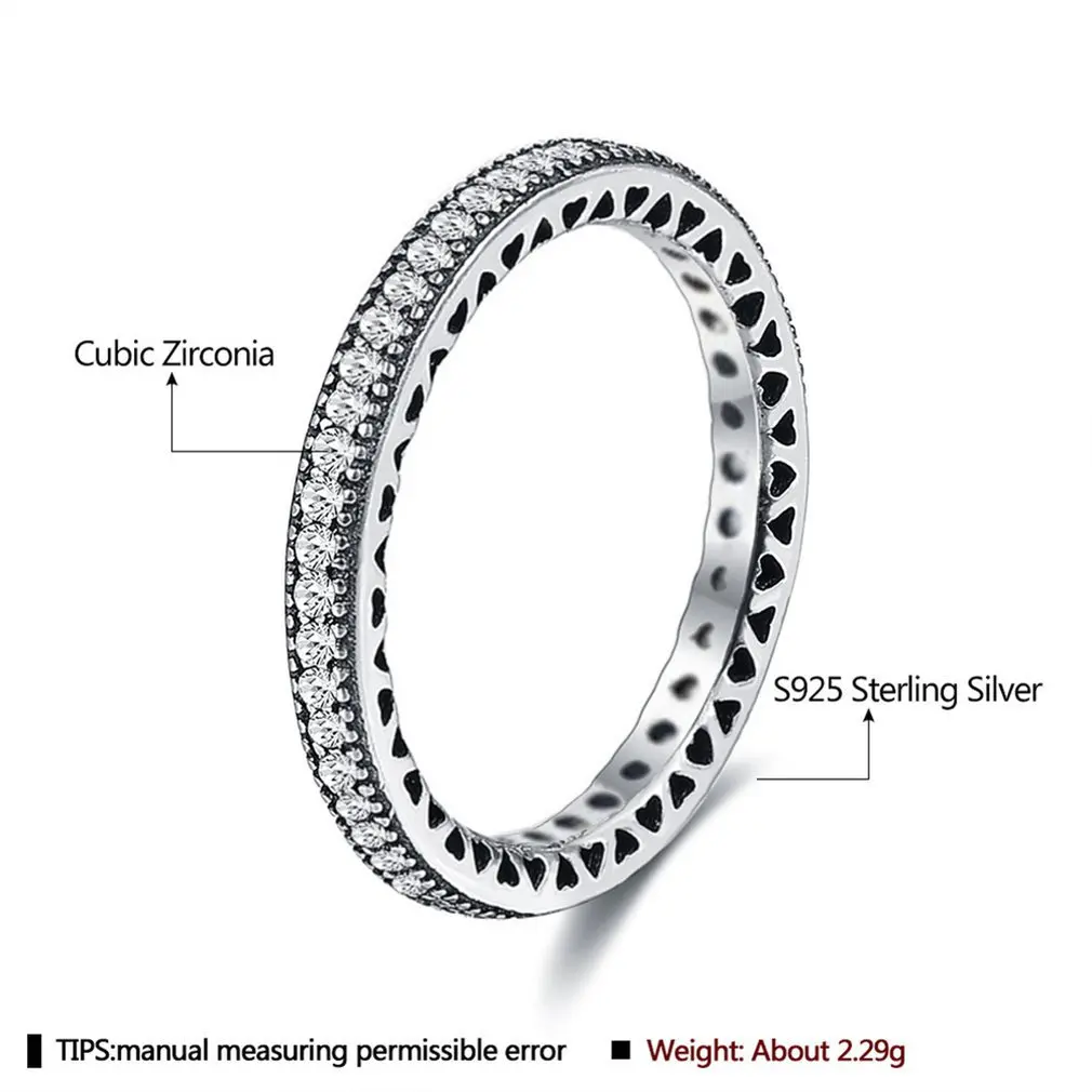 

925 Sterling Silver Hearts Ring Clear Cubic Zircon Fine Stackable Vintage Luxury Ring For Women Jewelry