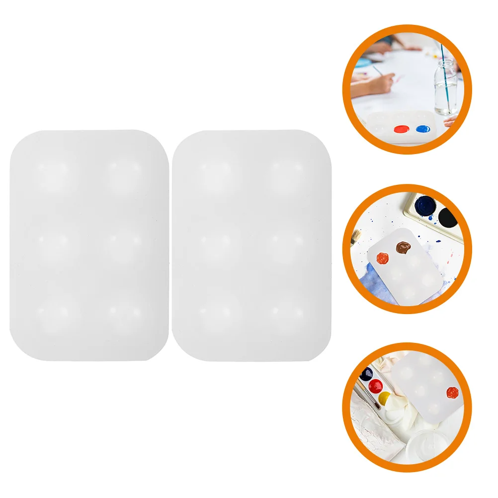 

2 Pcs Six Hole Silicone Palette Easy Clean Acrylic Watercolor Paint Palettes Empty Silica Gel Trays