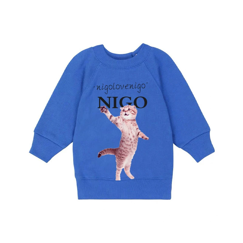 

NIGO Children's Blue Cat Letter Print Casual Cotton Sweatshirt #nigo32978