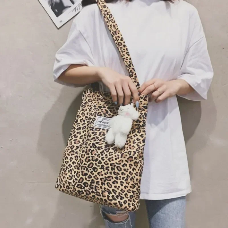 

Leopard Shoulder Bag Korean Chic Big Casual Tote Student Print Ladie Canvas New Shopping Jacquemus Satchel High Quality Handbag
