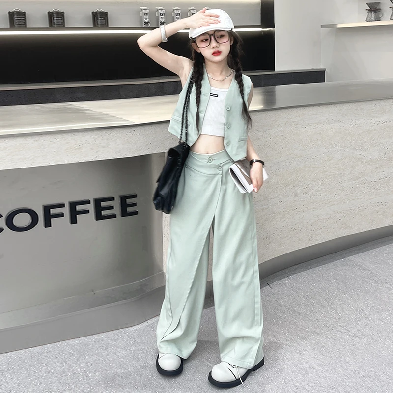 Костюм для девочек-подростков Блейзер жилет майка на пуговицах с V-образным