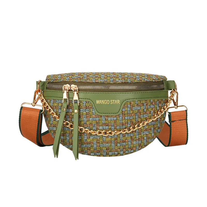

Women's Summer New Woven Bag Fashion Chest Bag Crossbody Bag Chain Fashion Small Waist Bag Hot New