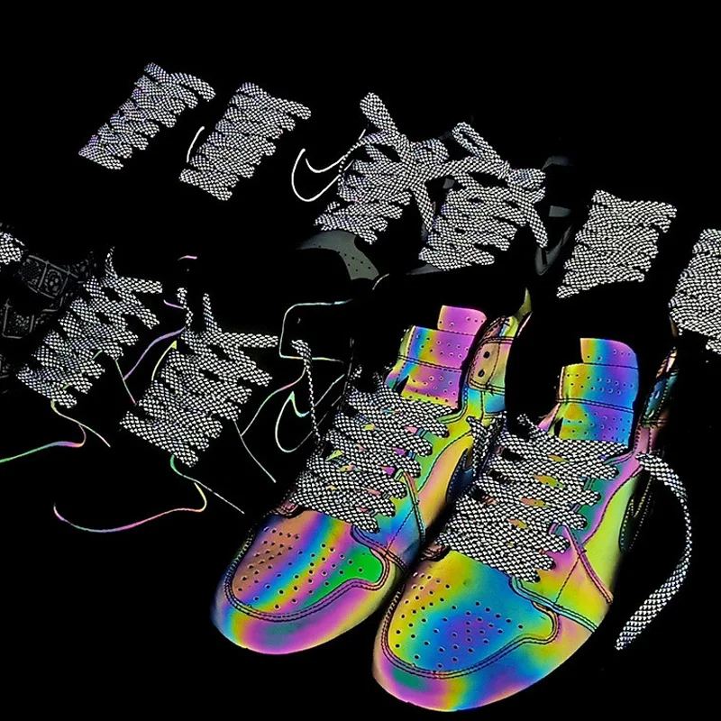

1Pair Reflective Flat Shoelaces Fluorescent Sneaker Shoestrings Sports Shoelace Running Shoes lace Adult children Shoelaces
