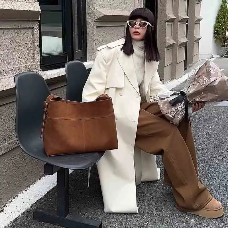 Новая зимняя матовая замшевая женская сумка из коровьей кожи сумка-тоут в стиле