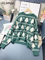 Christmas Sweater Tree Jacquard Knitted Pullovers 2022 New Year Autumn Winter Sweet O Neck Jumper Lq_songyi LQ4