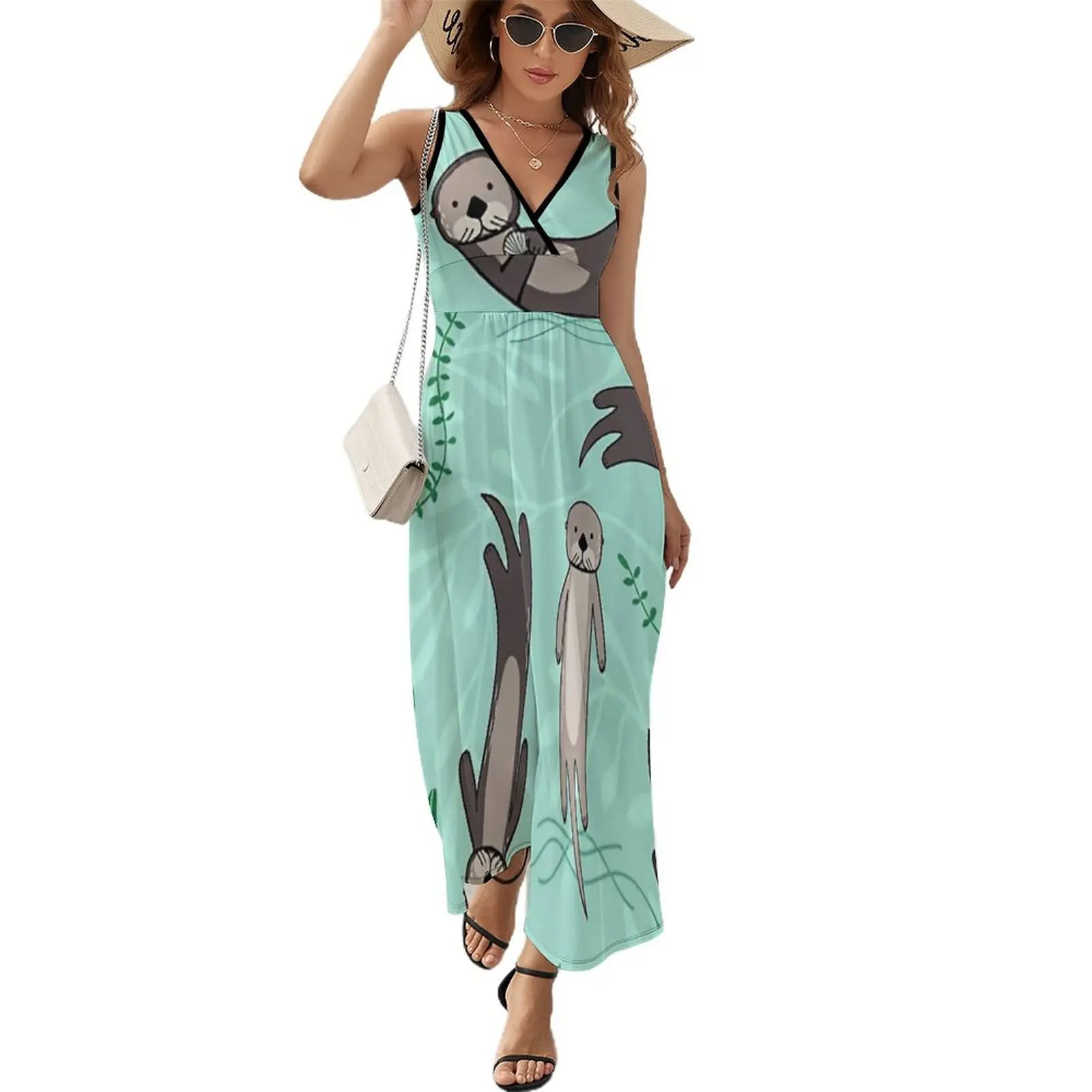 

Женское пляжное платье с вырезом, Летнее Длинное Платье в стиле бохо с высокой талией и графическим принтом