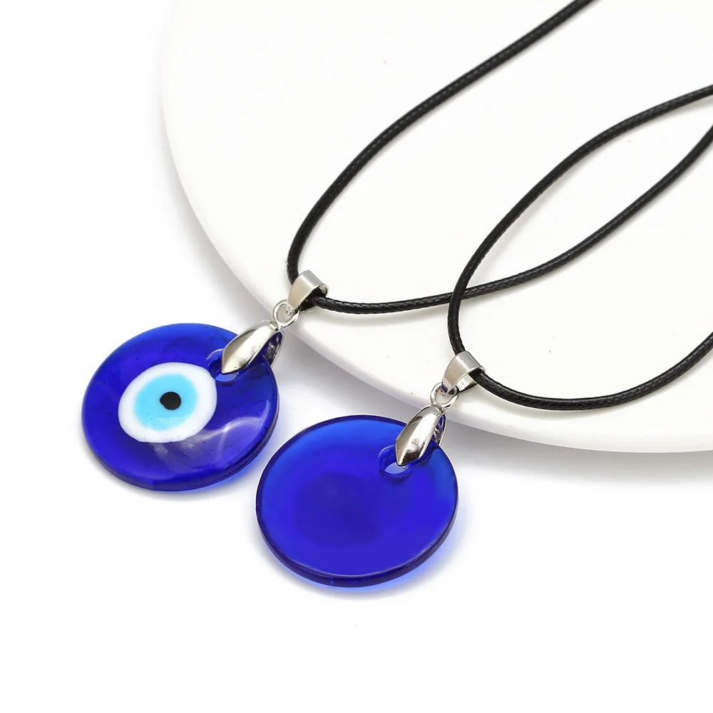 

30MM Coloured Glaze Blue Evil Eyes Necklaces Fashion Lucky Turkish Key Necklace For Friend Jewelry Gift