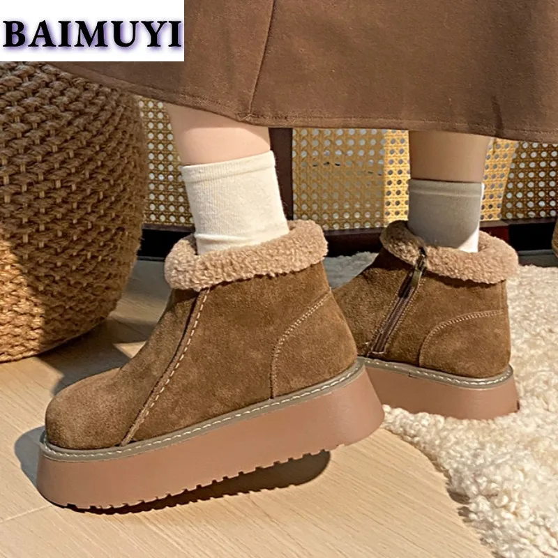 Замшевые ботильоны на плоской подошве женская плюшевая теплая хлопковая обувь