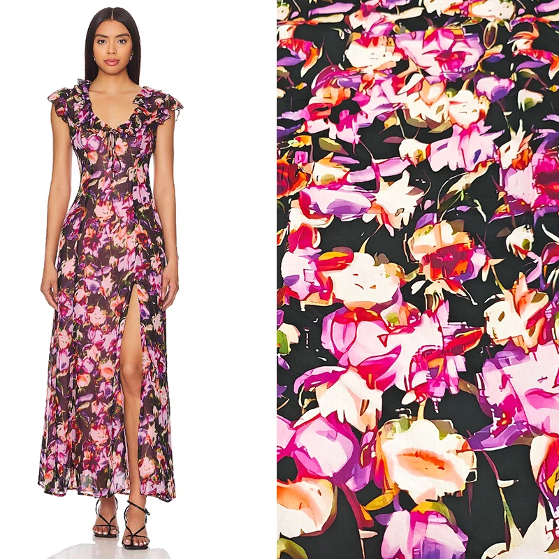 Модный показ хлопковая ткань с принтом высокое качество шифоновая шитье женская