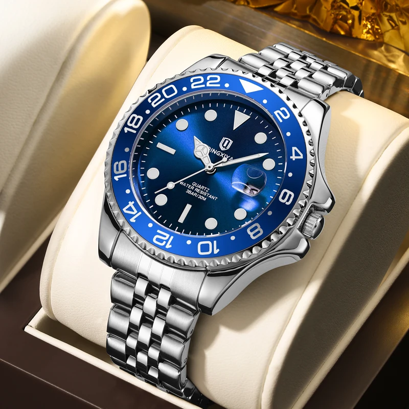 QINGXIYA мужские роскошные часы для мужчин водостойкие светящиеся из нержавеющей