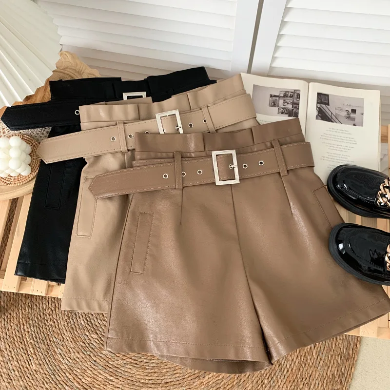 

2022 New Autumn Winter Sexy Women's PU Leather Shorts All-match Wide Leg Short Pants Летние Штаны Chandal Mujer Ropa Y2k New f