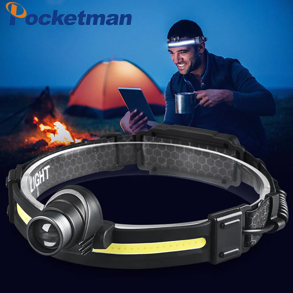 

COB+XPG LED Headlamp Adjustable Focus Smart Induction Headlight Built-in Battery Usb Rechargeable 10 Gears Fishing Light