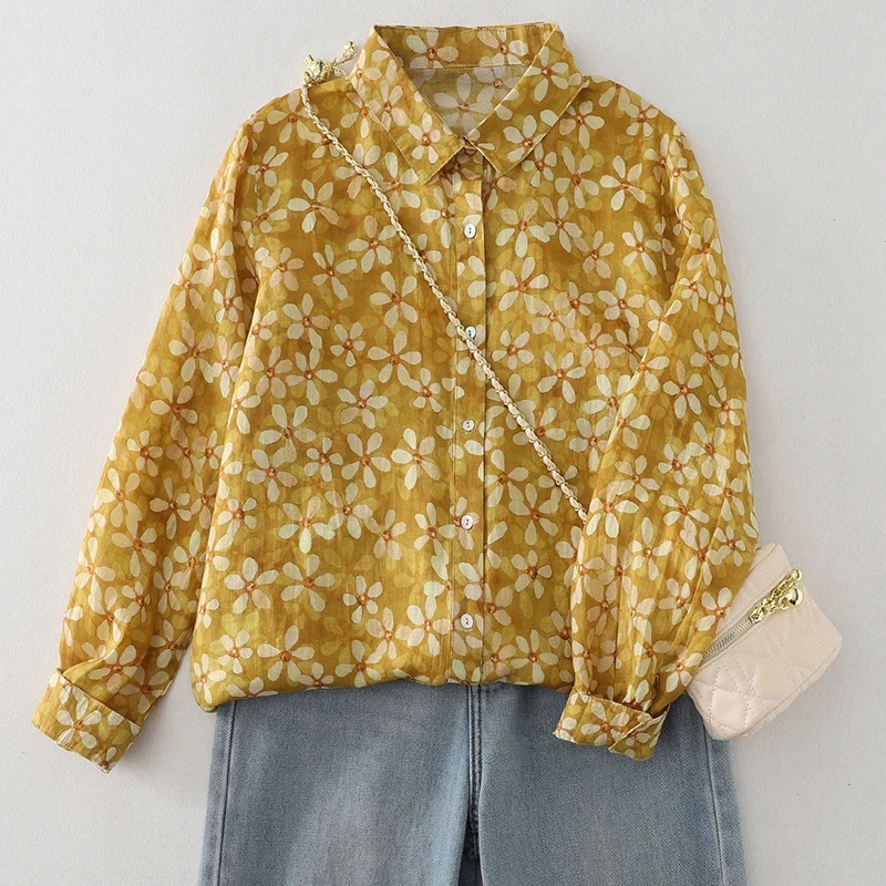 Новая весенне-осенняя мода с цветочным принтом и длинными рукавами на пуговицах