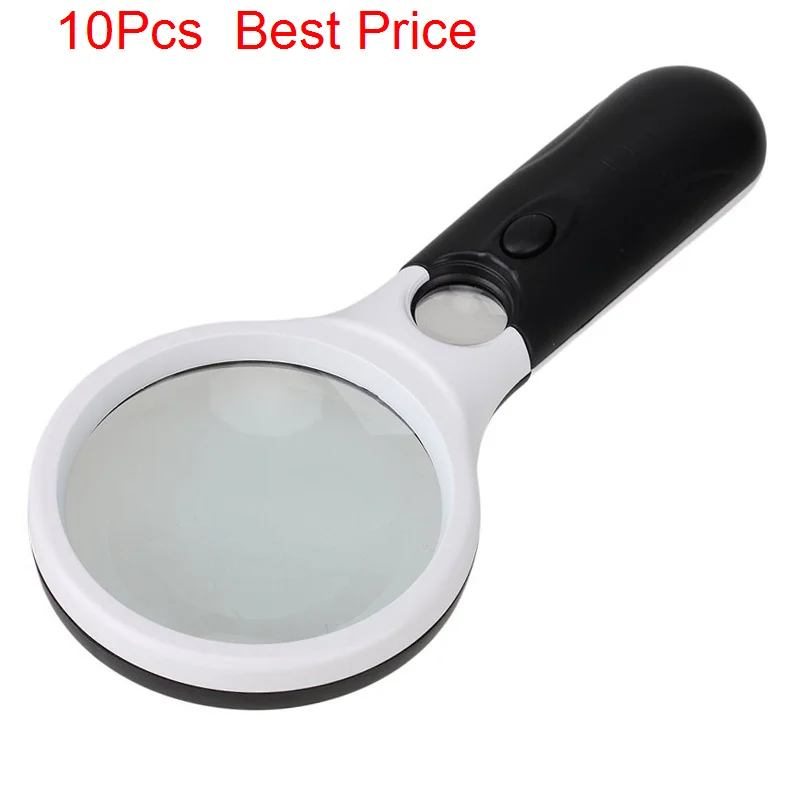 

10Pcs/lot Large 103mm Three Led Light Magnifying Glass Hand-held Reading Identification Antique Double Light Glass Lens