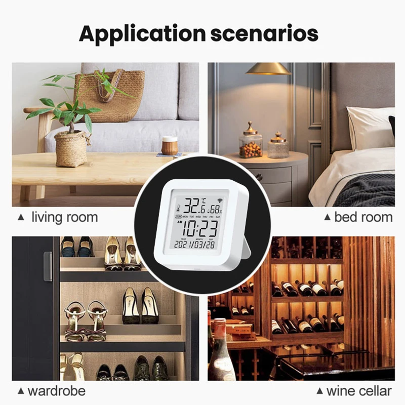 wifi multifunction thermometer hygrometer automatic electronic temperature humidity monitor clock by smart life app control lcd free global shipping