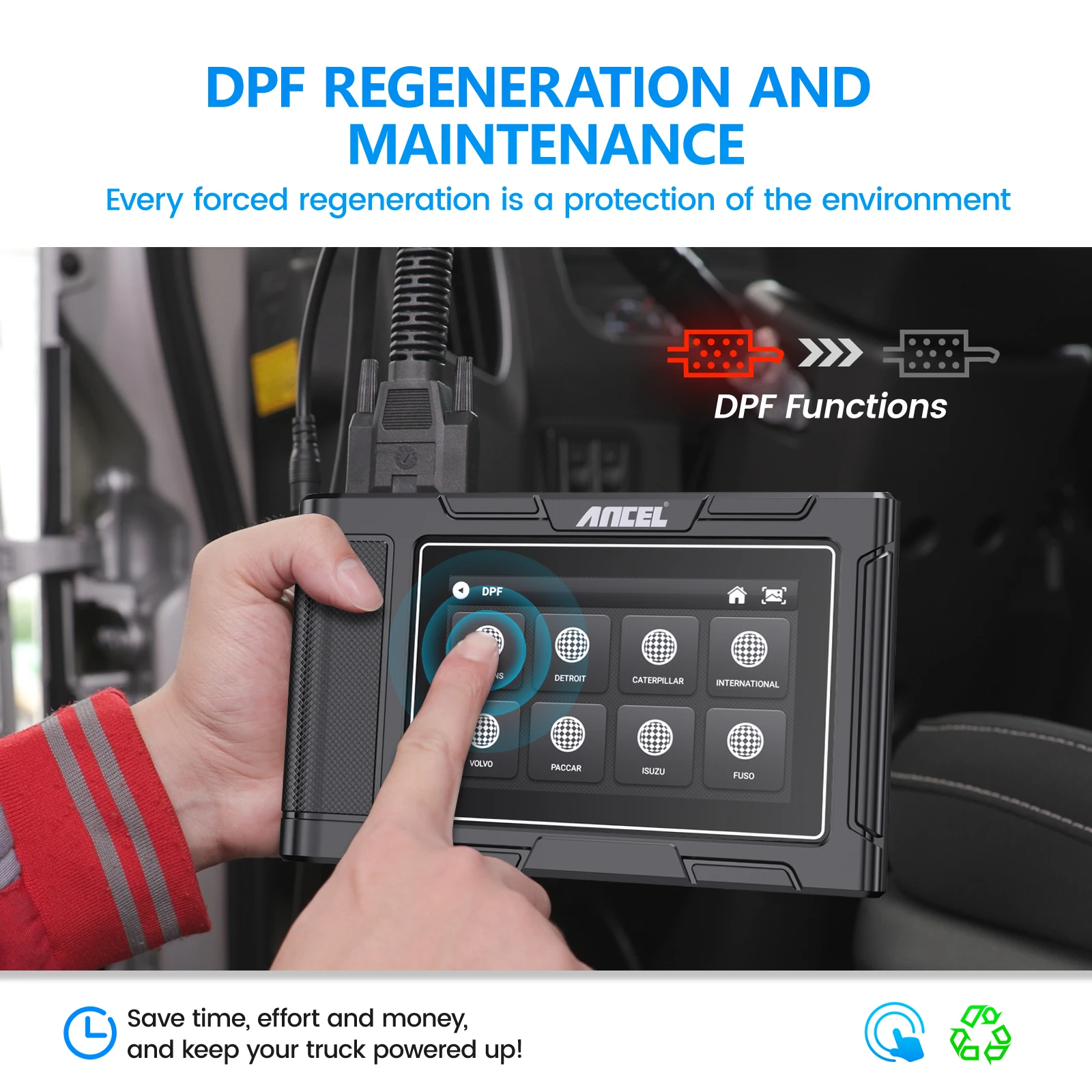 ANCEL HD3300 Сверхмощный сканер грузовиков OBD2 D.PF Сброс масла для Cummins FUSO ISUZU MaxxForce Volvo