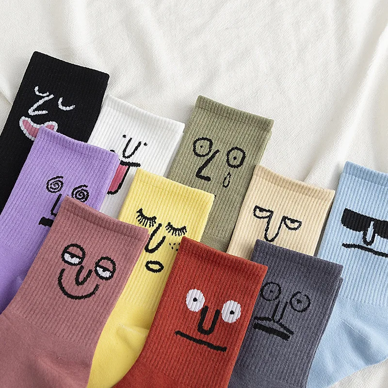 

1 Pairs Women Funny Cartoon Crazy Expression Socks Cotton Shallow Mouth Boat Socks Many Freak Hippie Female Socks Summer