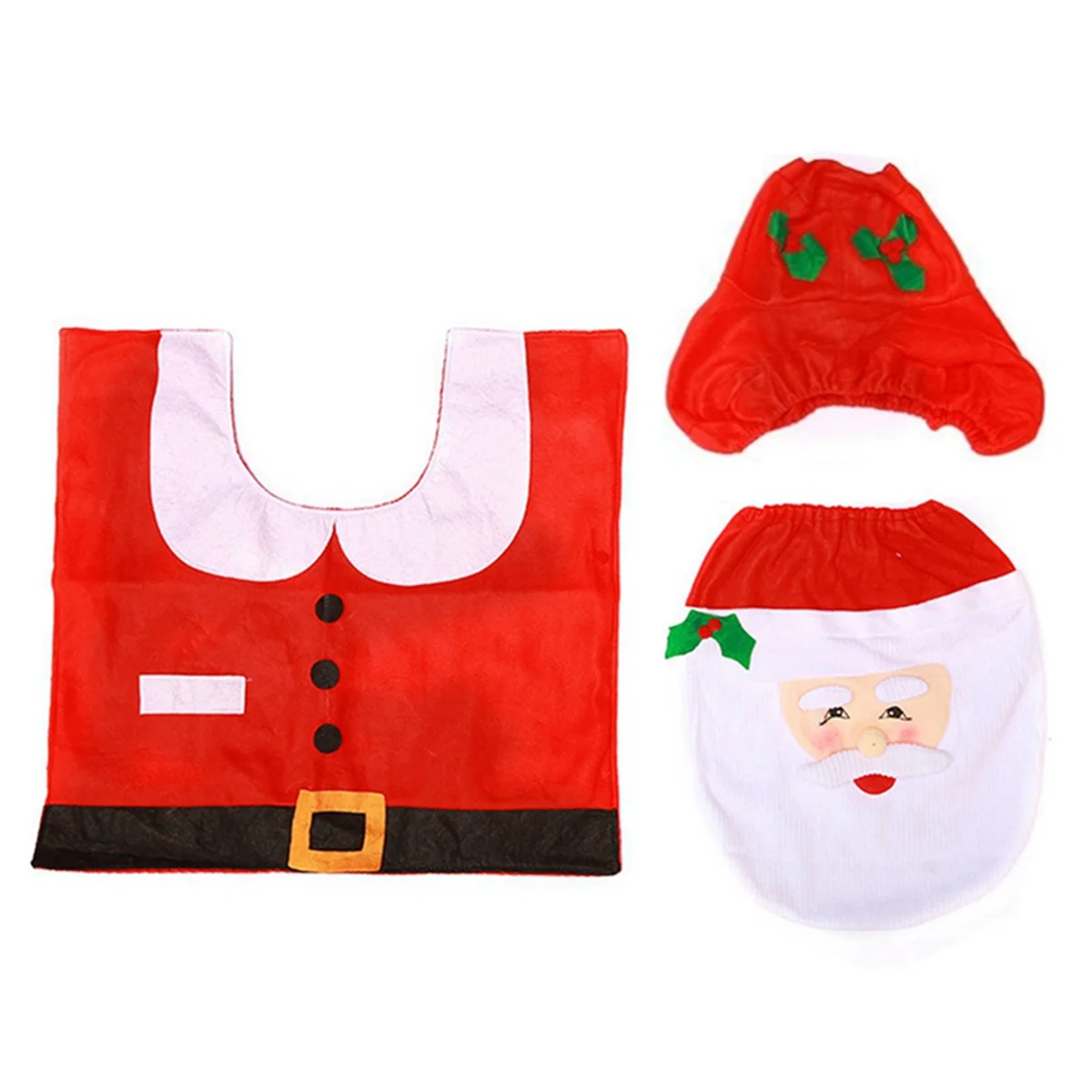 

3 Pieces Christmas Toilet Seat Cover, Santa Toilet Seat Cover and Rug Set for Christmas Bathroom Decorations