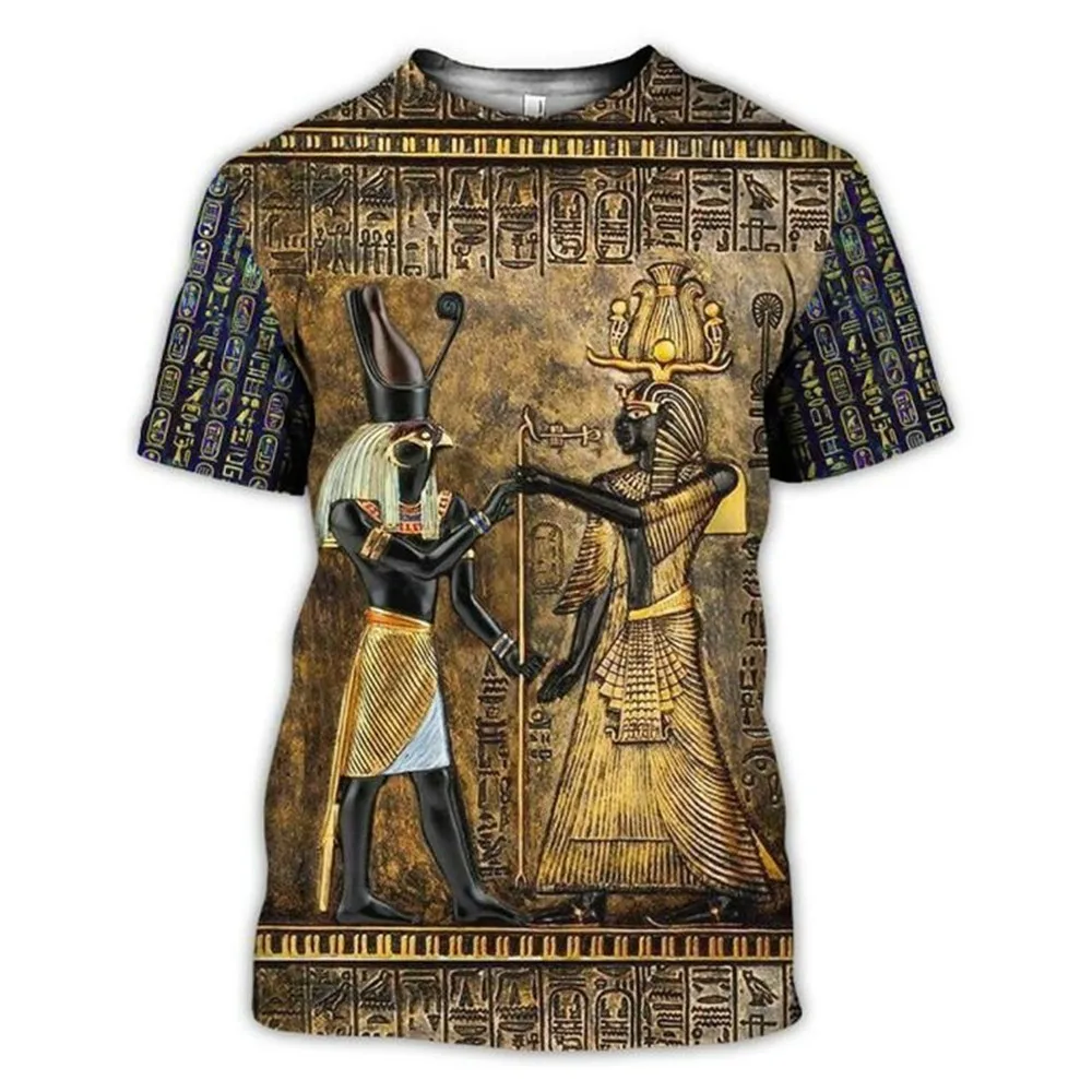 

2022 Ancient Egypt Goddess Pharaoh Men's Short Sleeve T Shirt 3D Printing Unisex Clothes Pullover Polyester