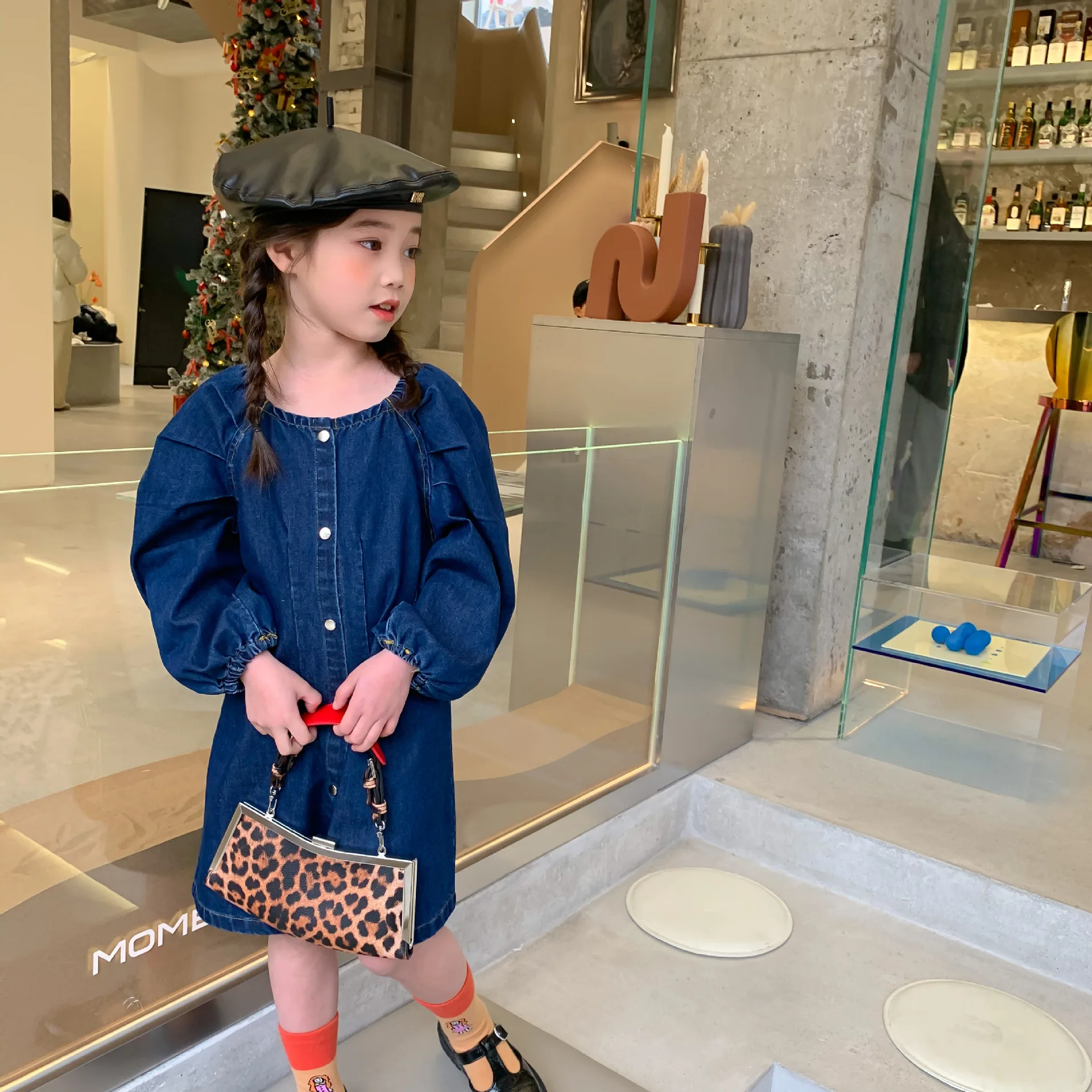 

Laura Kors 2023 Spring New Arrivals Girls Dress Denim Long Sleeve Single Breasted Blue Sweet Baby Girls Dress Vestidos 18M-7T