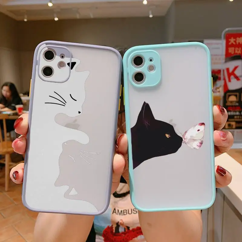 

cat cute animals Phone Case For iPhone 13 12 11 Mini Pro XR XS Max 7 8 Plus X Matte transparent blue Back Cover