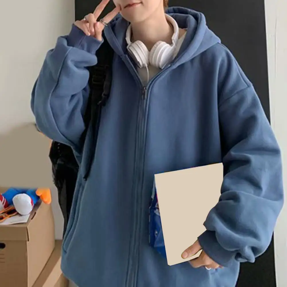 

Casual Stylish Wear-resistant Autumn Coat Soft Men Hoodie Solid Color for Daily Wear