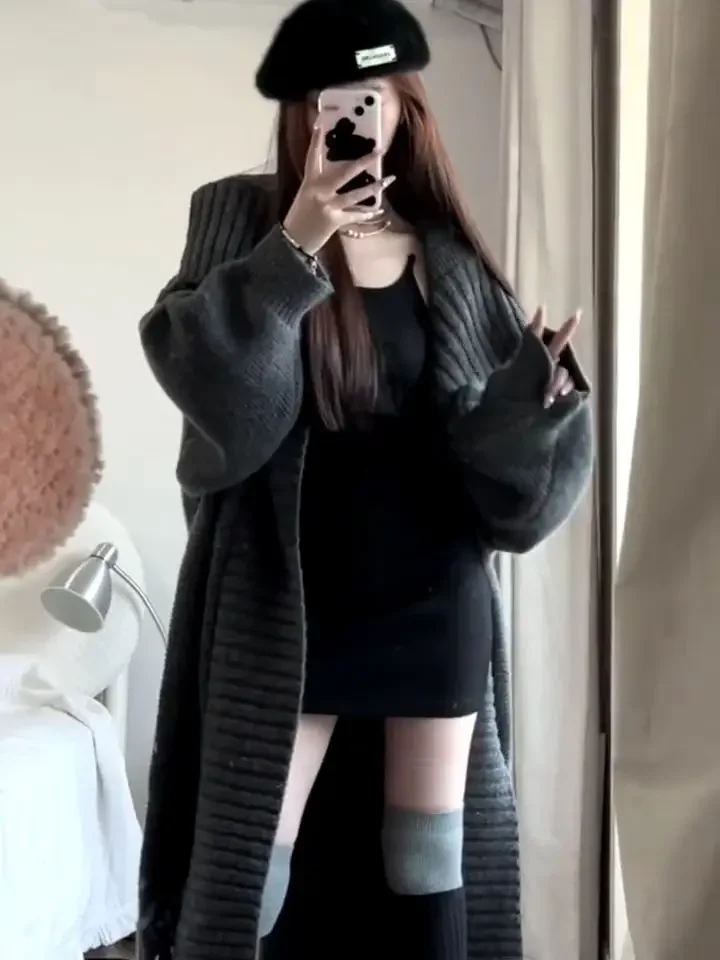 4-цветный осенне-зимний толстый теплый кардиган с большим отложным воротником