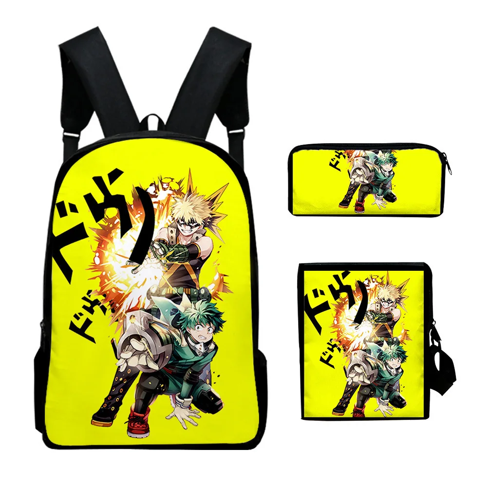 

Cartoon Trendy Cool My Hero Academia 3pcs/Set Backpack 3D Print School Student Bookbag Laptop Daypack Shoulder Bag Pencil Case