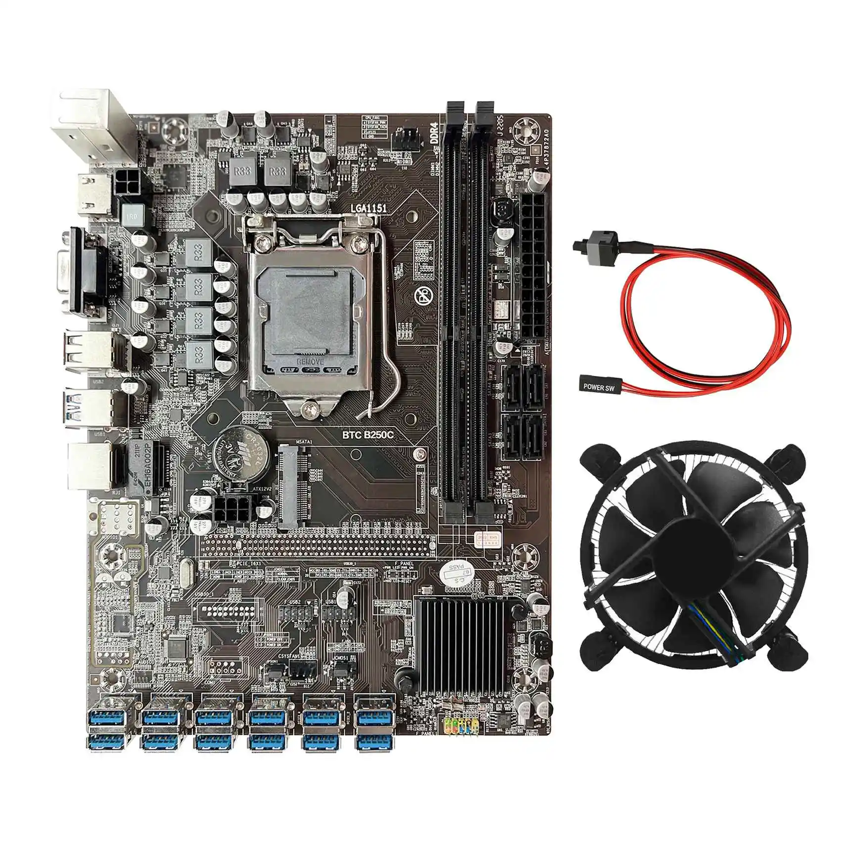 B250C 12P Motherboard for LGA1151 12 USB3.0 PCIE GPU Slot + Switch Cable (Random Color and Random Appearance)