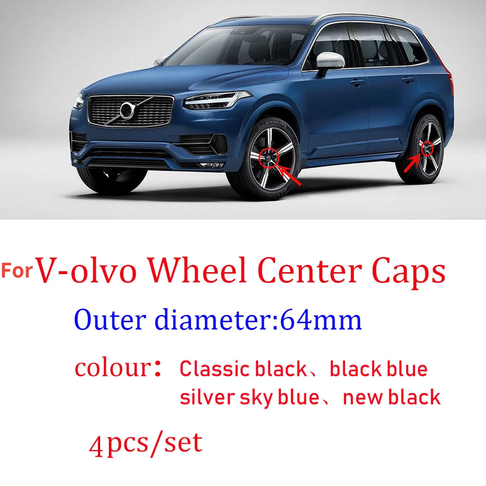 Car Hub Center Covers 4 Pieces 64mm Rim for Volvo XC90 XC70 