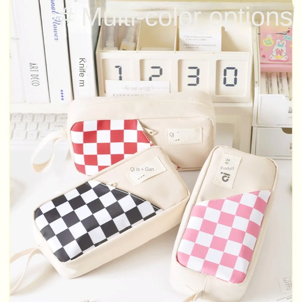 

Multilayer Checkerboard Pattern Pen bag Multifunctional High Capacity Lattice Pencil Bag Portable Classic Style