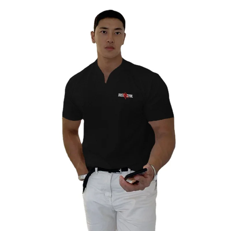 

Футболка мужская для спортзала, фитнеса, спорта, Повседневная Свободная рубашка для отпуска с коротким рукавом, летняя дышащая хлопковая уличная одежда в стиле хип-хоп, тренировочные Топы