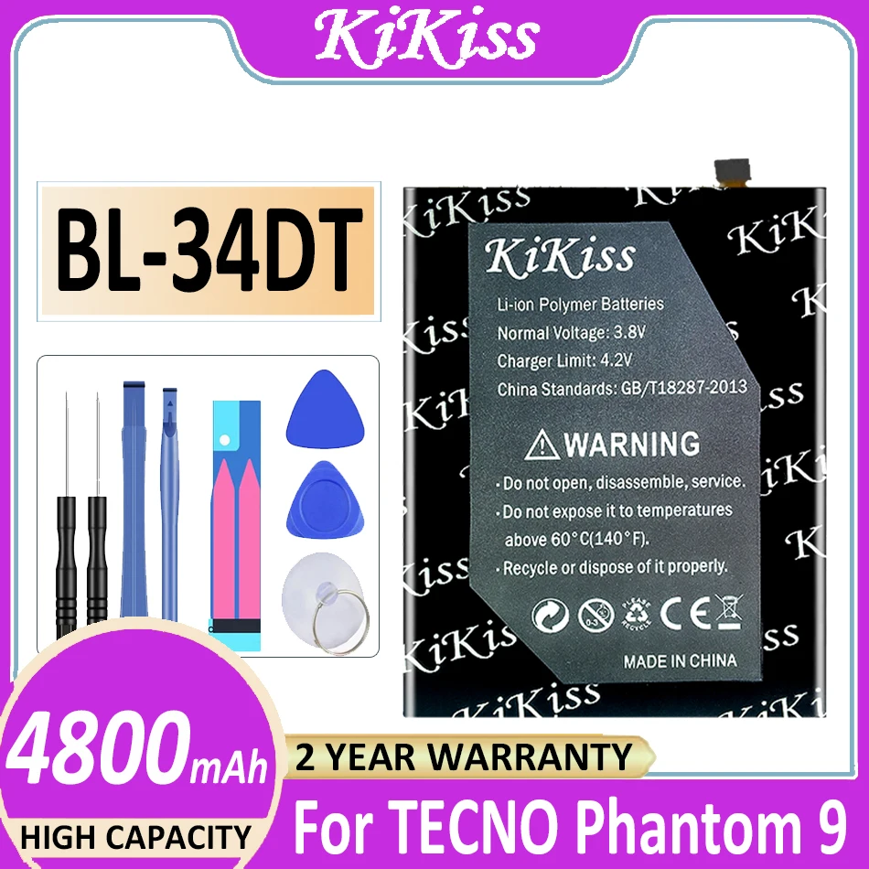 

Original KiKiss Battery BL-34DT BL34DT 4800mAh For TECNO AB7 CC9 CAMON 12 Pro CAMON12 Pro Phantom 9 Phantom9 Batteries