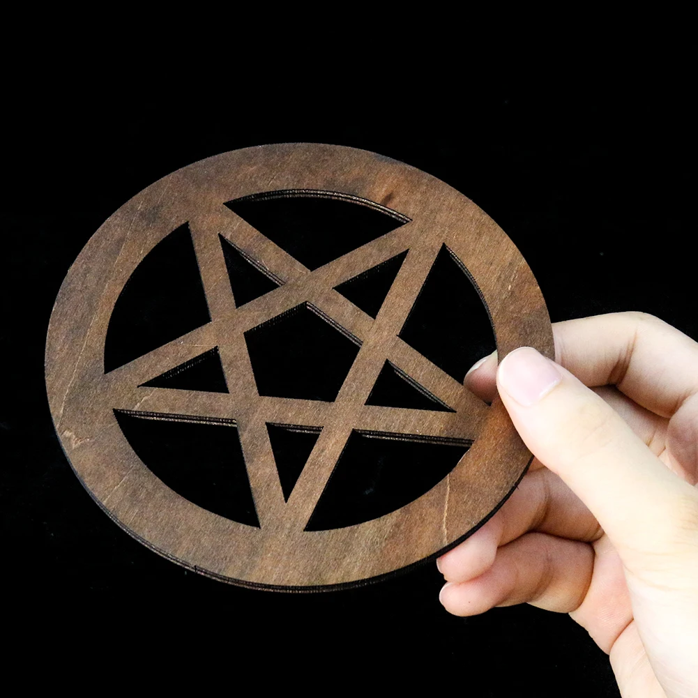 

12 см пентаграмма Настенный декор деревянный полый пятиконечный Звездный коврик для чашки Хрустальная подставка для церемонии ручная работ...