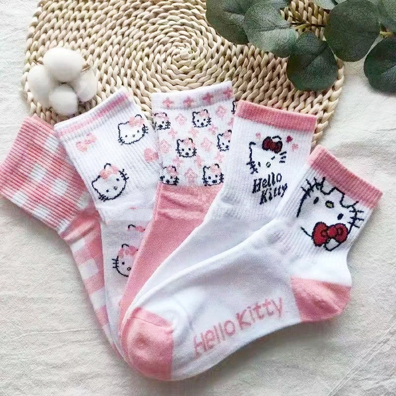 

Kawaii Sanrio Midtube Socks Hellokitty Ins Style Pink All-Match Cute Cartoon Socks Cotton