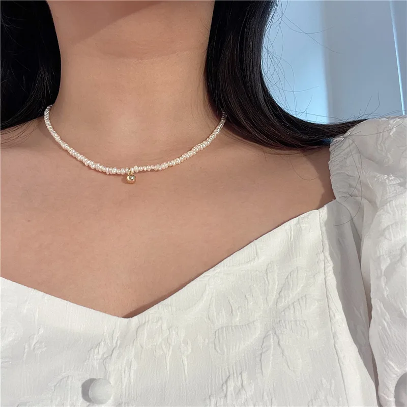 

Minar Classic Genuine Freshwater Pearl Choker Necklaces for Women Girls Gold Color Ball Pendant Necklace Party Wedding Jewelry