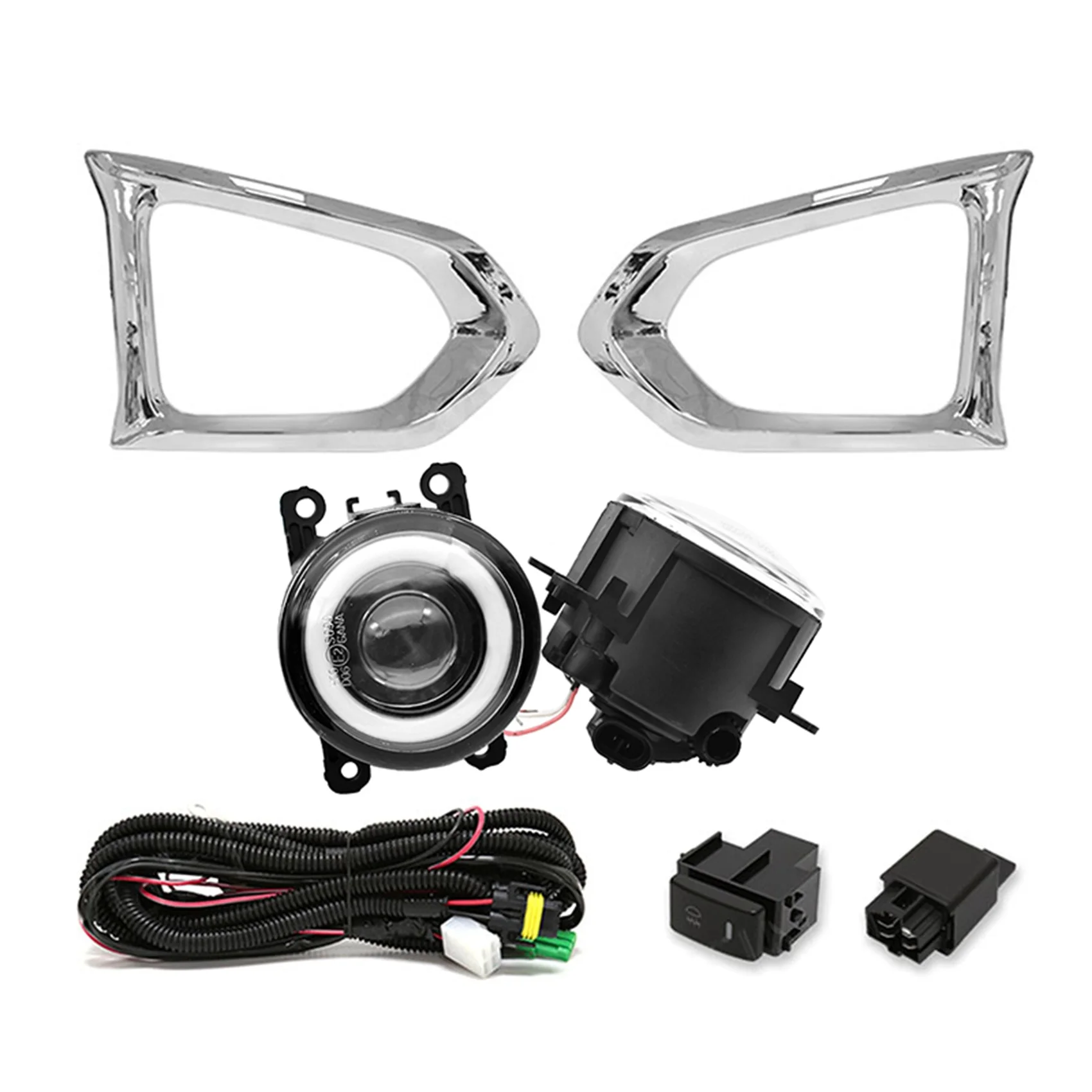 

1Set Led Angel Eye DRL Fog Light+Cover+Wiring+Switch Kit Bumper Daytime Running Light for Nissan Patrol 2014-2019,White