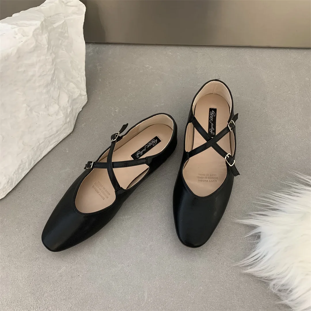 Korean Fashion Solid Narrow Band Flat Shoes Women Retro Silver Mary Jane Shoes Versatile French Ballet Shoes Shallow Women Shoes